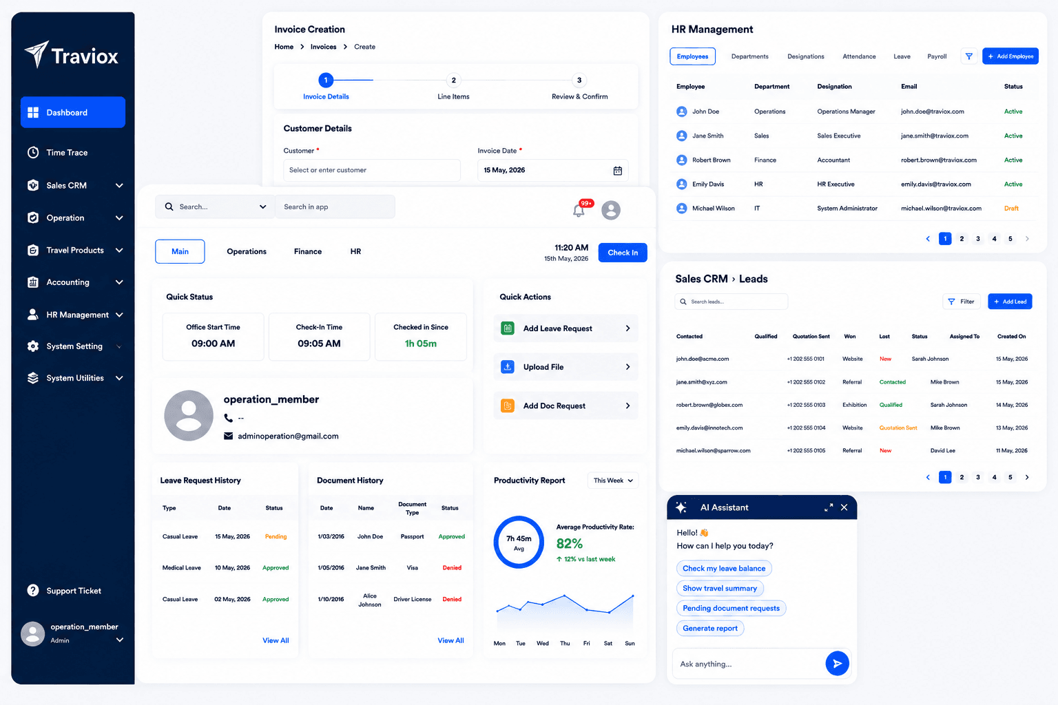 Traviox AI travel ERP dashboard